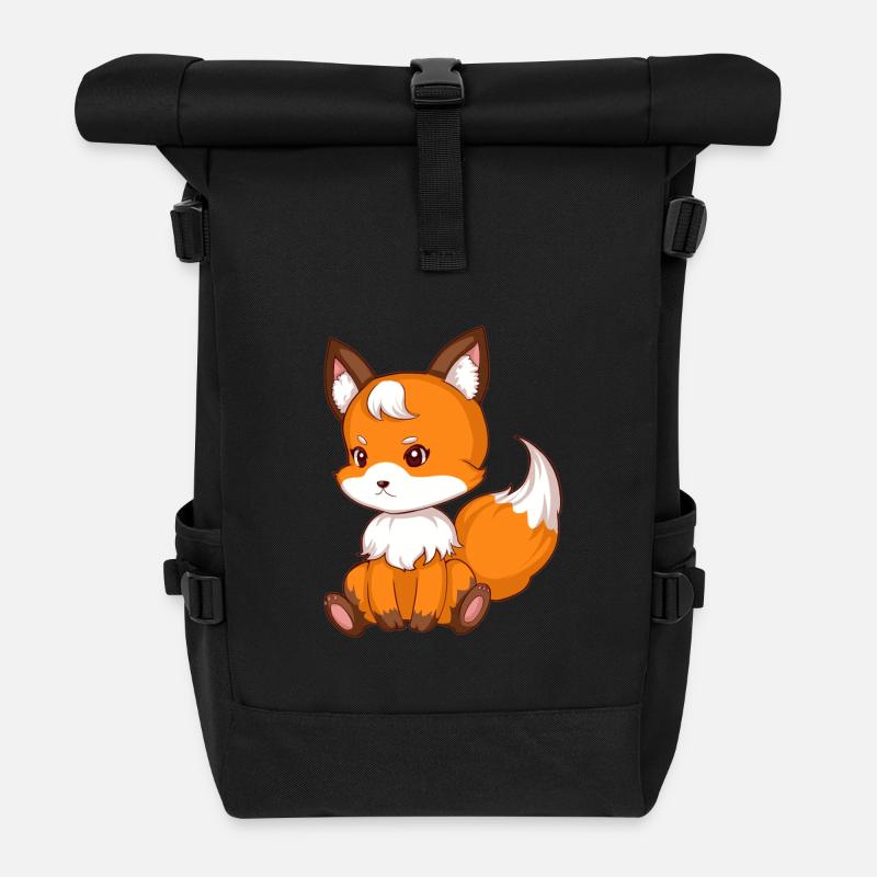 Süsser sitzender Fuchs - Rolltop Rucksack - Schwarz