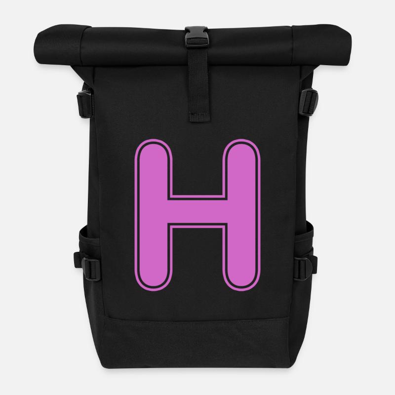 H Letter Alphabet Name Spelling Gift - Roll Top Backpack - black
