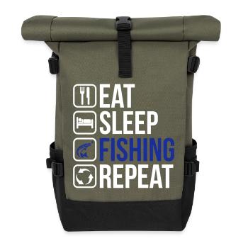 Eat Sleep Fishing Repeat - Roll Top Backpack - olive/black - Front
