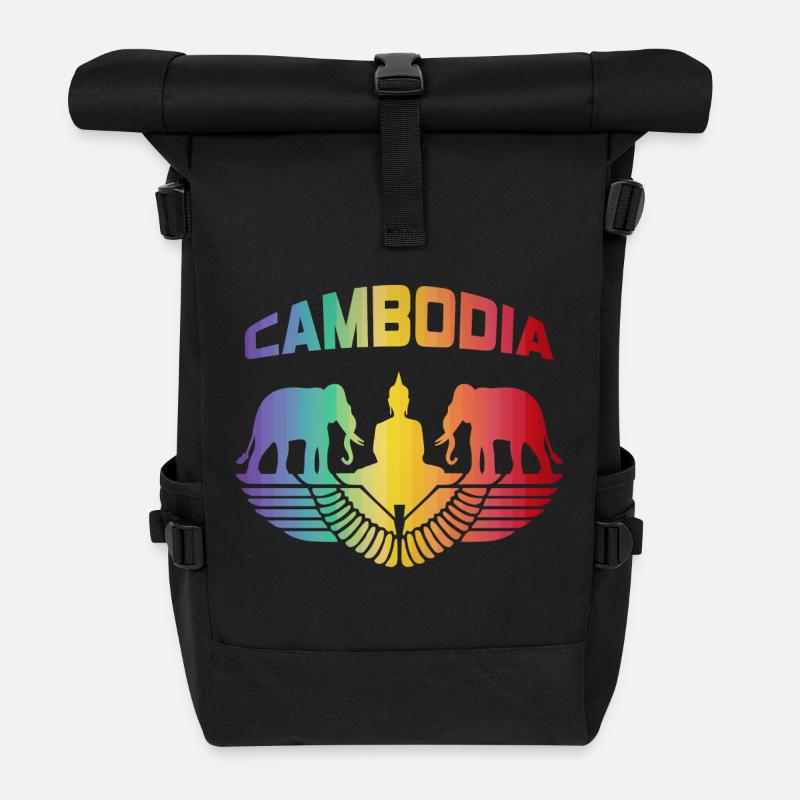 Kambodscha Elefanten mit Buddha / Geschenk - Rolltop Rucksack - Schwarz