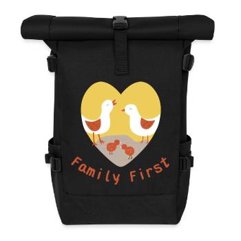 Zuerst die Familie - Rolltop Rucksack - Schwarz - Vorne