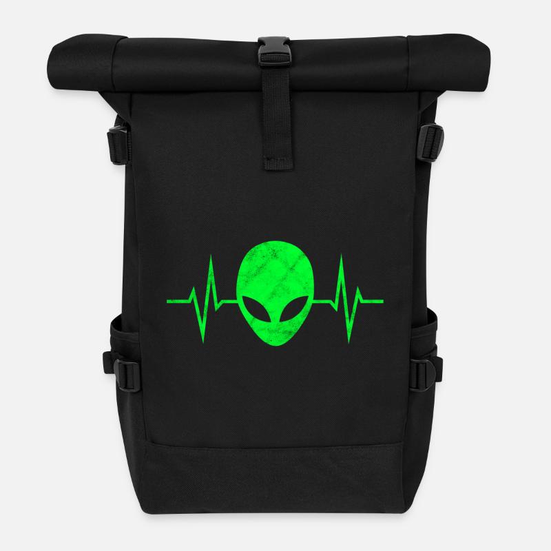 Alien Alienkopf Außerirdischer Herzschlag Puls EKG - Rolltop Rucksack - Schwarz