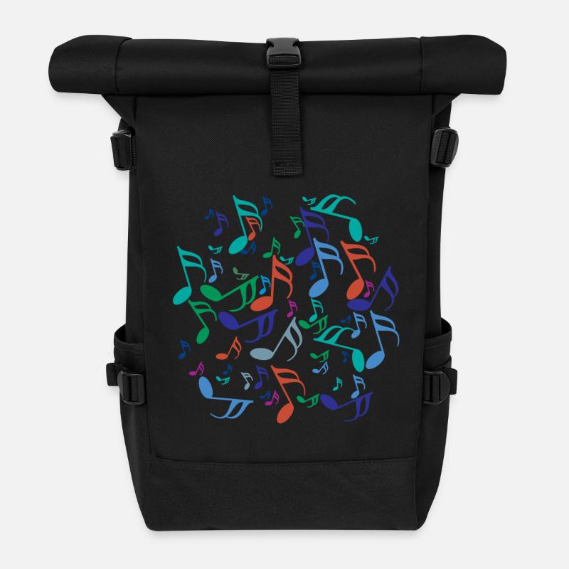Bunte Musiknoten - Rolltop Rucksack - Schwarz