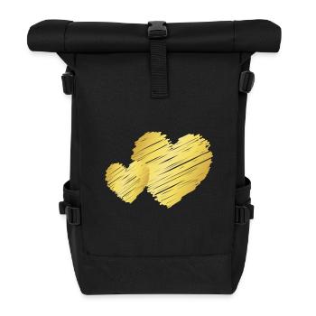 Deux cœurs d’or – Motif de la Saint-Valentin - Sac à dos roll top - noir - Devant