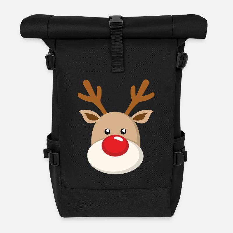Süßes Rentier Rote Stupsnase Gesicht Weihnachten - Rolltop Rucksack - Schwarz