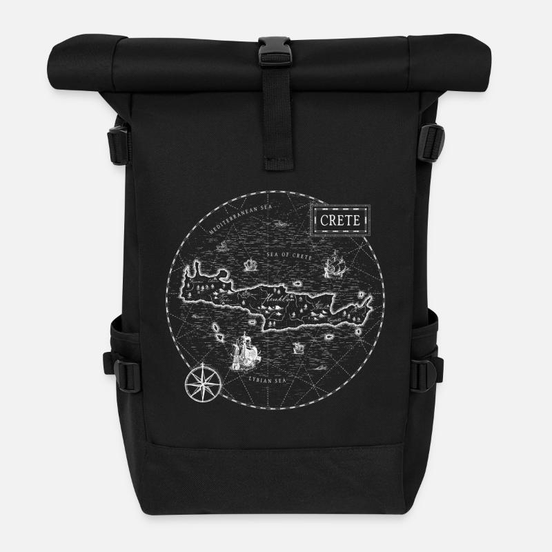 Vintage Karte Kreta - Rolltop Rucksack - Schwarz