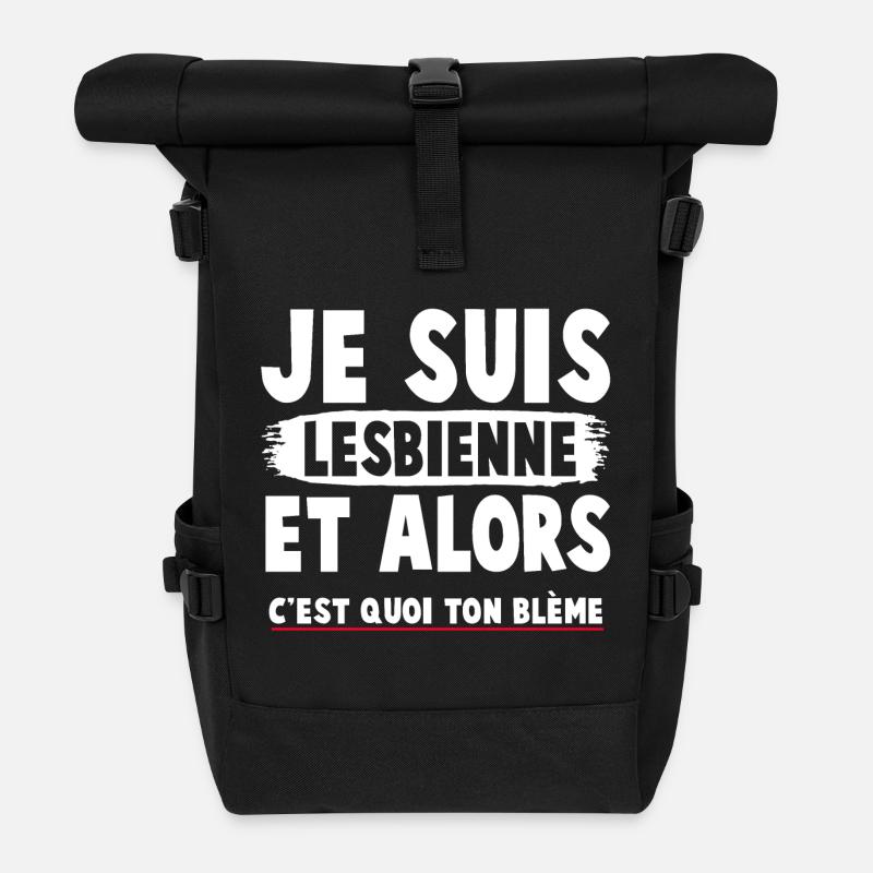 Humorous feminist t-shirt with a committed message - Roll Top Backpack - black