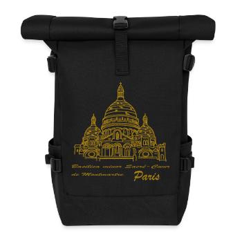 Paris Sacré-Coeur Skyline, Handzeichnung - Rolltop Rucksack - Schwarz - Vorne