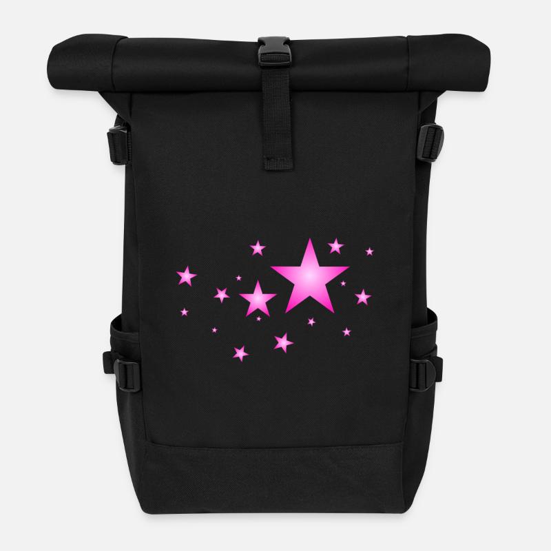 Sterne in Pink - Rolltop Rucksack - Schwarz