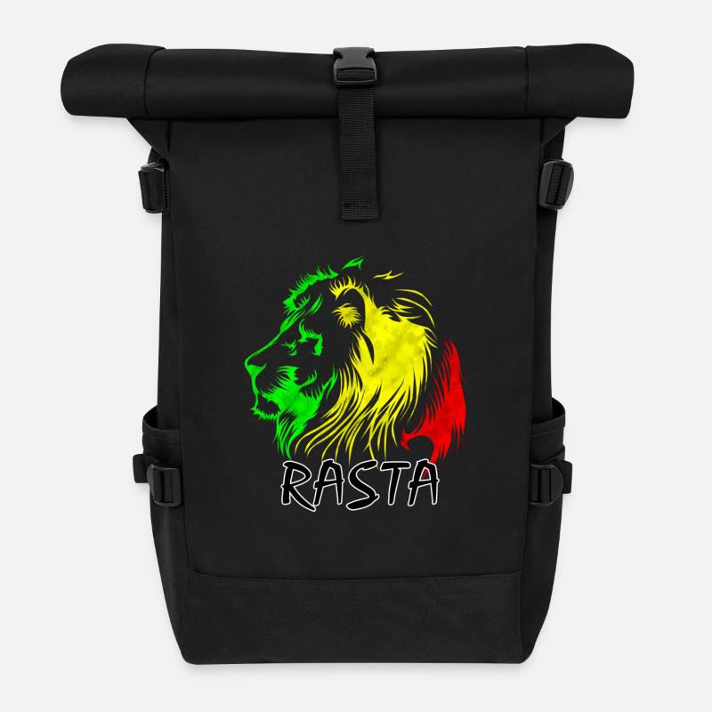 Rasta Löwe: Grün-Gelb-Rot Stil - Rolltop Rucksack - Schwarz