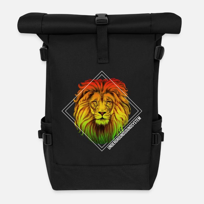 Rainbow lion in square frame - Roll Top Backpack - black