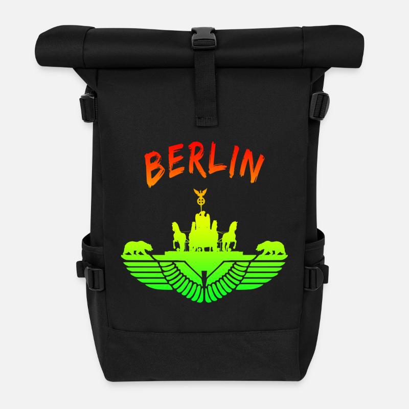 Berlin Design / Berliner Bär Brandenburger Tor - Rolltop Rucksack - Schwarz