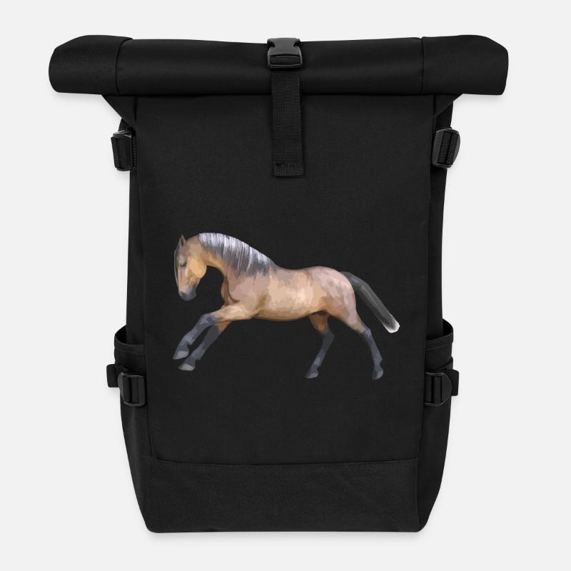 Energisches Galopp-Pferdedesign - Rolltop Rucksack - Schwarz