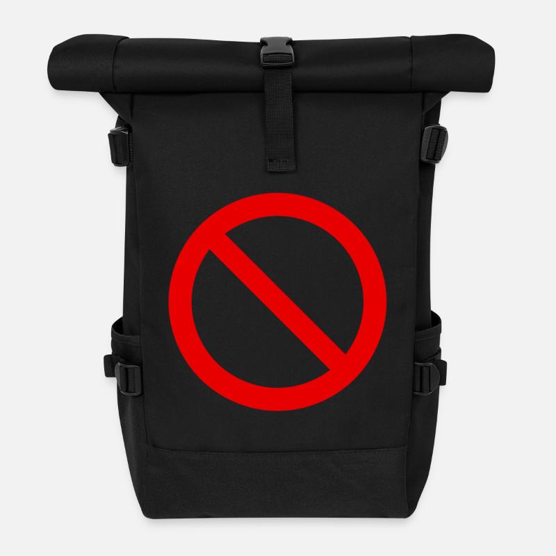 Red Forbidden Symbol Pattern - Roll Top Backpack - black