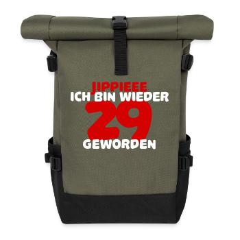 Geburtstagsspruch Lustig 29. Geburtstag Witzig - Rolltop Rucksack - Olive/Schwarz - Vorne