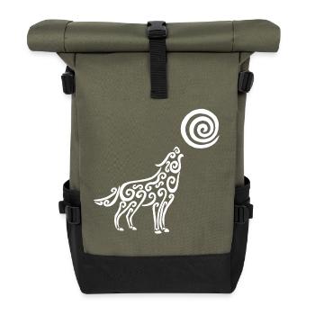 Der weiße Wolf und der Mond - Rolltop Rucksack - Olive/Schwarz - Vorne