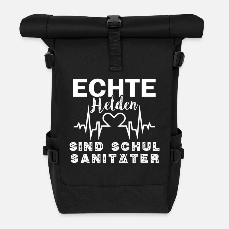 Richtige und ECHTE Helden sind Schulsanitäter - Rolltop Rucksack - Schwarz