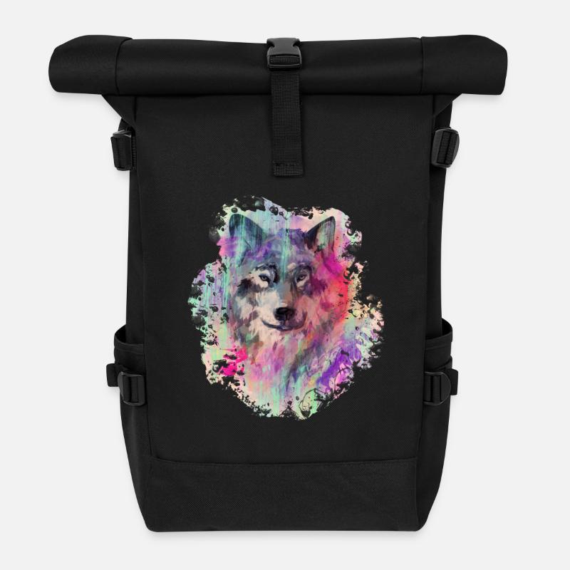 Wolf im Norden Colour version - Rolltop Rucksack - Schwarz