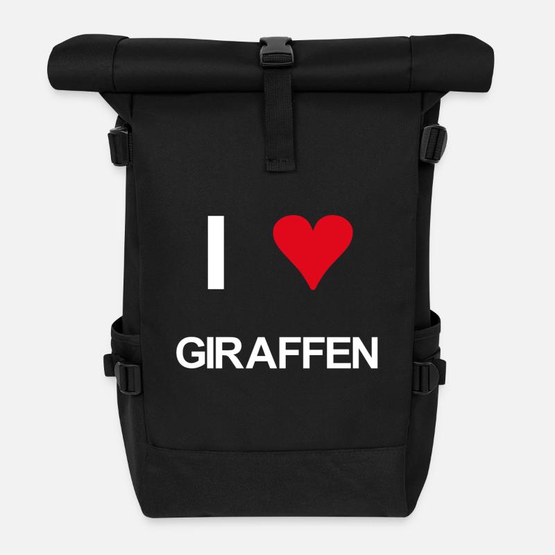 I love Giraffen - Rolltop Rucksack - Schwarz