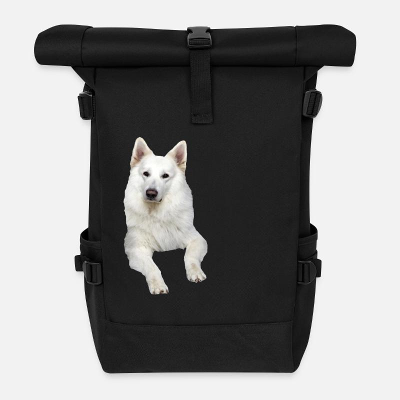 Schäferhund weißer Schäferhund Schweizer Hunde - Rolltop Rucksack - Schwarz
