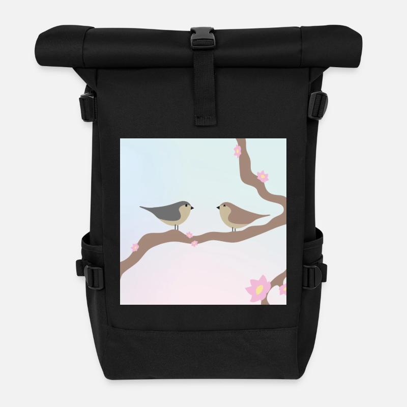 Spring birds - Roll Top Backpack - black