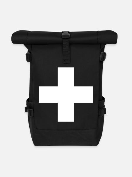 Schweizerkreuz - Rolltop Rucksack - Schwarz