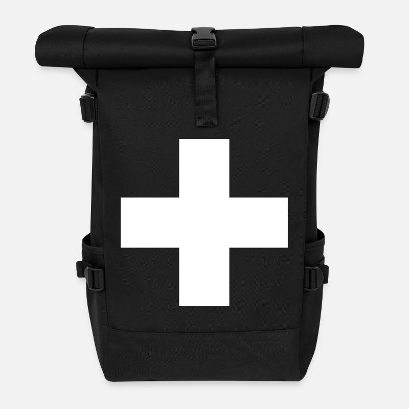 Schweizerkreuz - Rolltop Rucksack - Schwarz