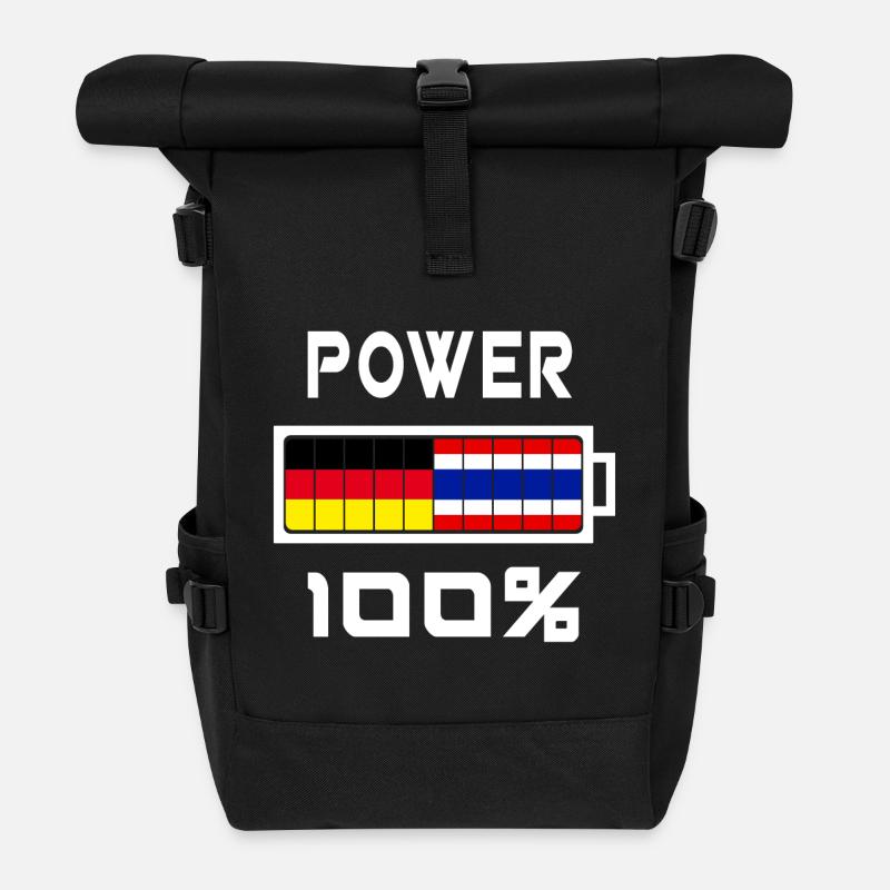 Deutschland und Thailand Power 100% - Rolltop Rucksack - Schwarz