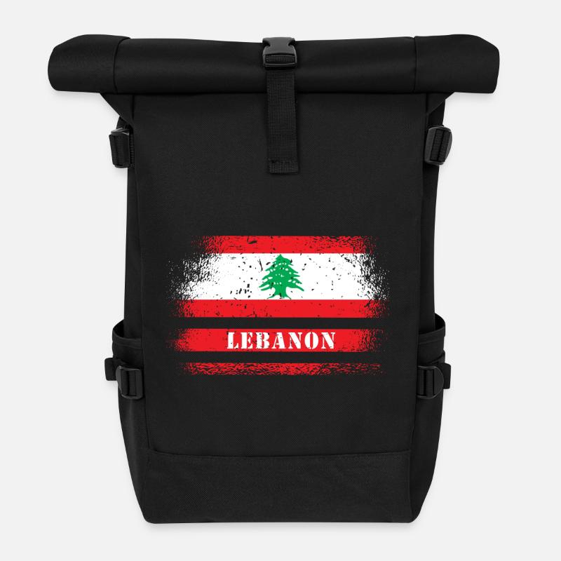 Lebanon vintage flag - Roll Top Backpack - black