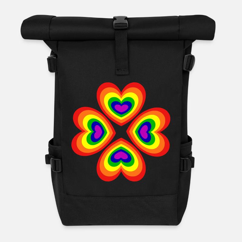 70er Jahre Blume Muster - Rolltop Rucksack - Schwarz