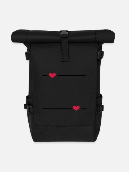 Line heart dash ornament - Roll Top Backpack - black
