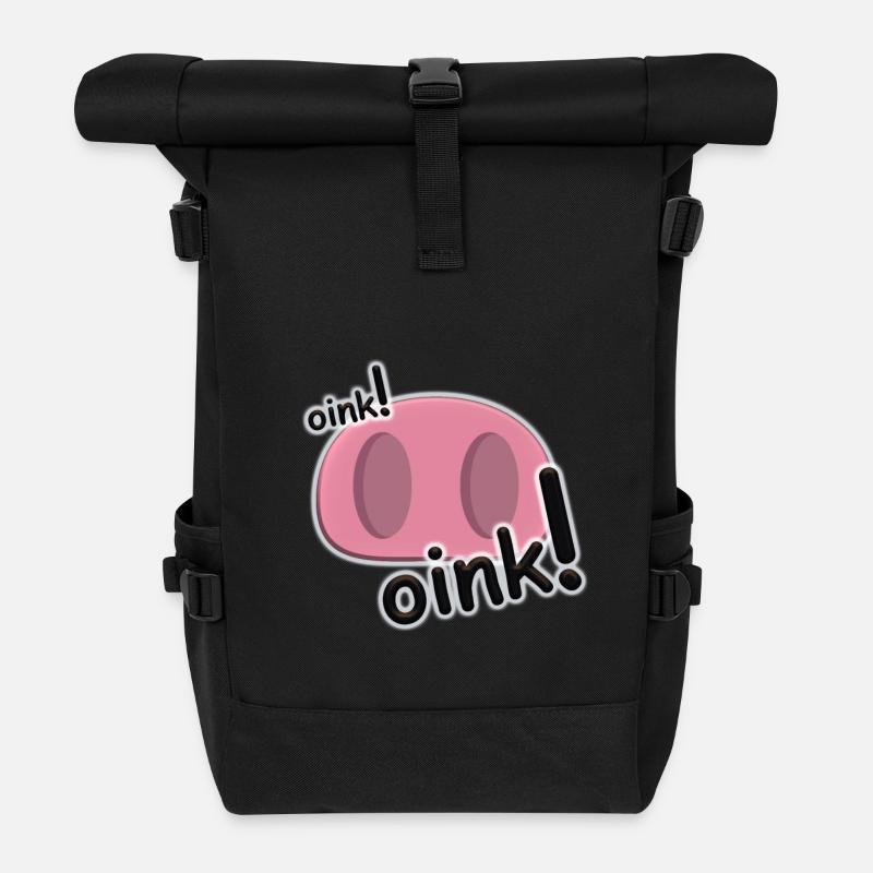 Oink Pink Schweine-Nasendesign - Rolltop Rucksack - Schwarz