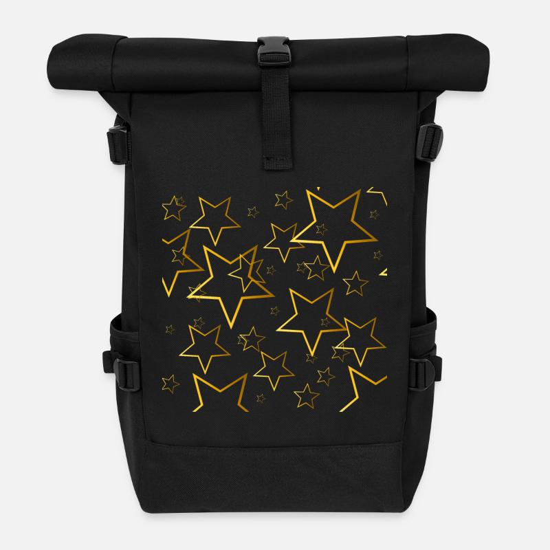 cooles weihnachtsmuster, Golfarbene Sternoutlines - Rolltop Rucksack - Schwarz