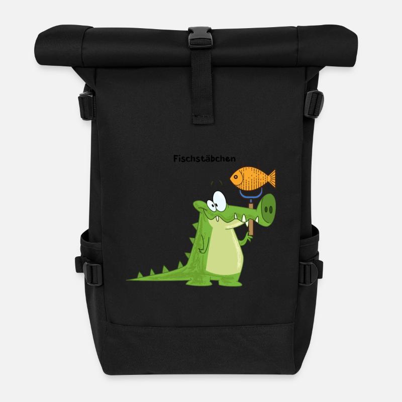 Krokodil Fischstäbchen mit Wort - Rolltop Rucksack - Schwarz