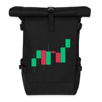 Aktien Crypto ETF Börse Kerzen chart candle sticks - Rolltop Rucksack - Schwarz - Vorne