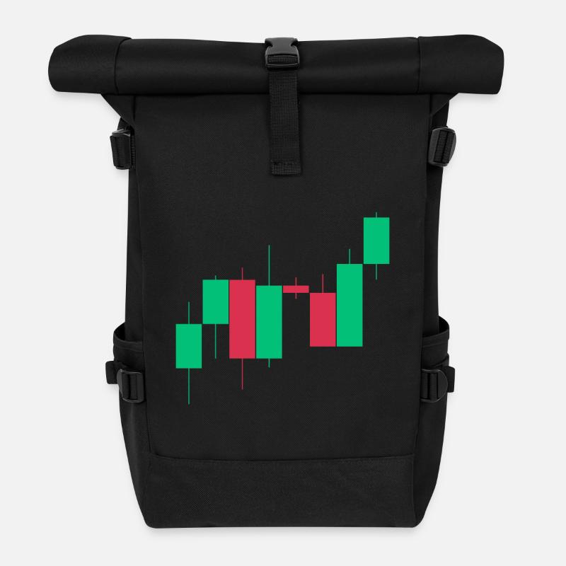 Aktien Crypto ETF Börse Kerzen chart candle sticks - Rolltop Rucksack - Schwarz