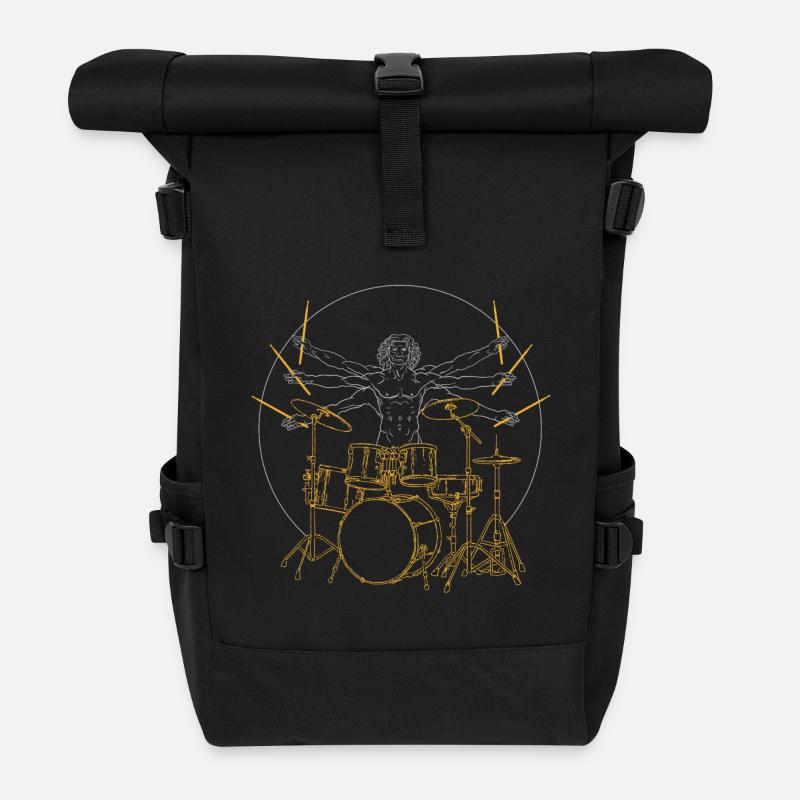 Schlagzeug Da Vinci - Drummer Rock Geschenk - Rolltop Rucksack - Schwarz