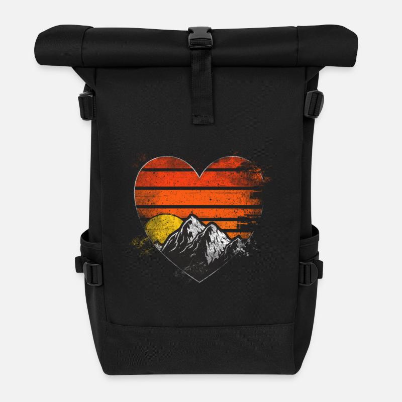 Berge Herz - Rolltop Rucksack - Schwarz