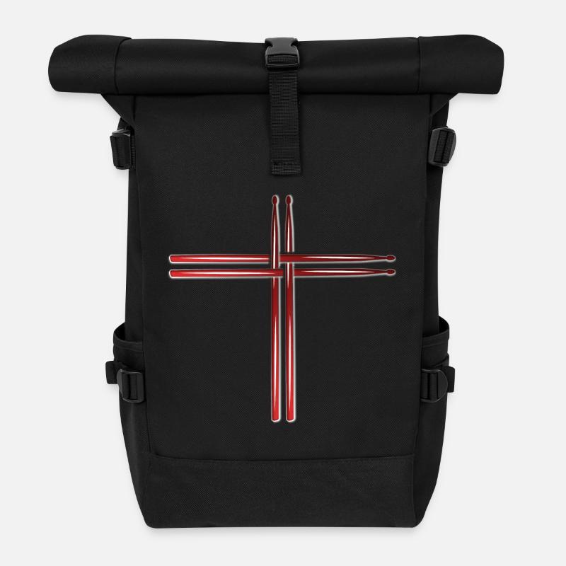 Drum Sticks Schlagzeuger Drummer Kreuz - Rolltop Rucksack - Schwarz