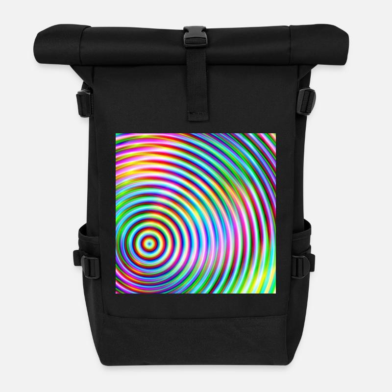 Colored rounds 3d - Roll Top Backpack - black