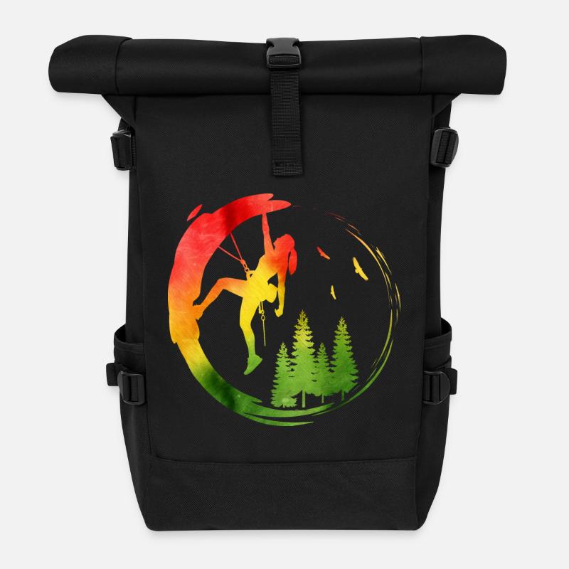 Aventure forestière grimpeuse féminine aquarelle - Sac à dos roll top - noir