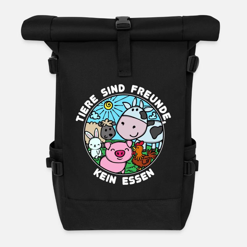 Schwein Kuh Vegan Statement Tierlieb - Rolltop Rucksack - Schwarz