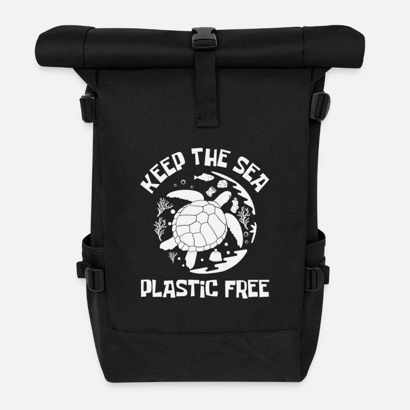 Halten Sie das Meer plastikfrei Save Ocean - Rolltop Rucksack - Schwarz