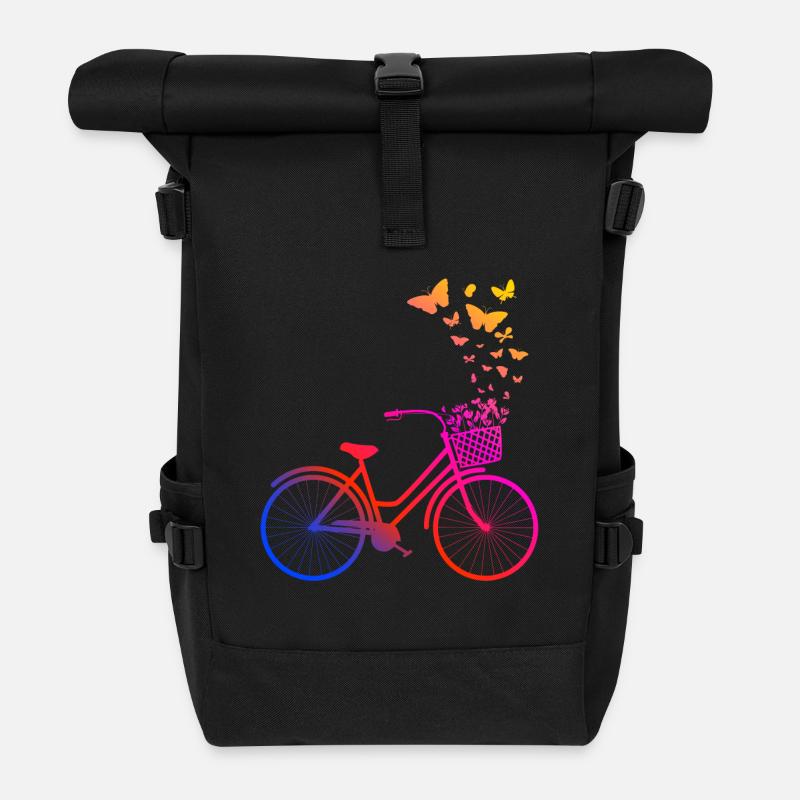 Women's bike, bicycle butterflies - Roll Top Backpack - black