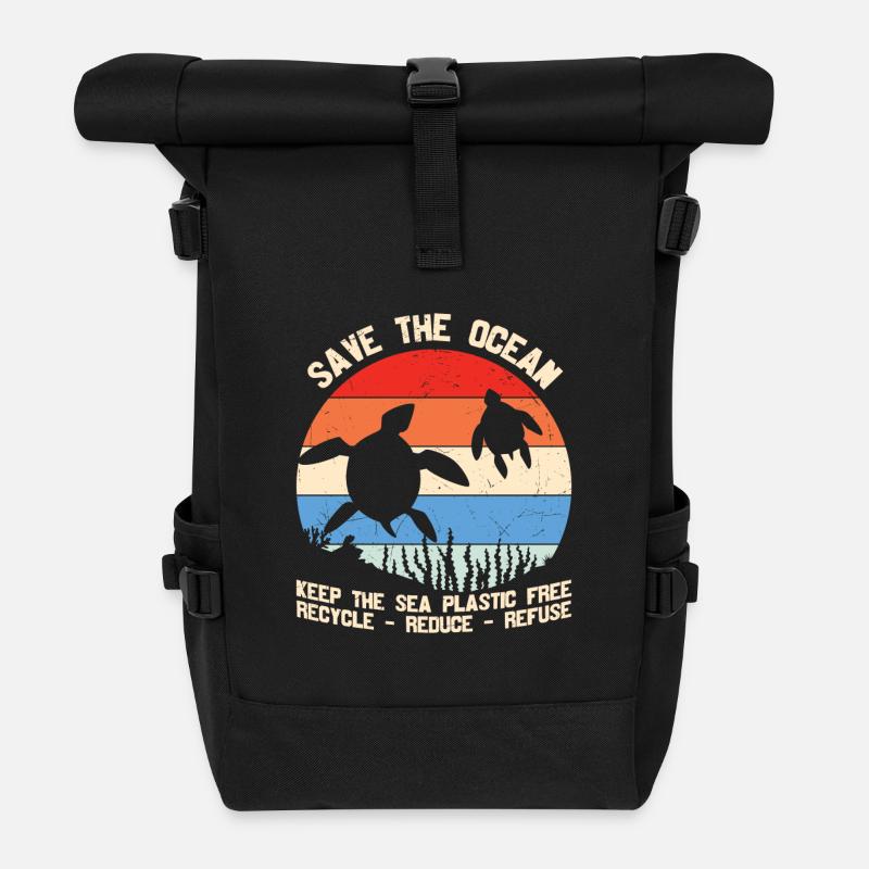 Save the Ocean Halten Sie das Meer plastikfrei - Rolltop Rucksack - Schwarz