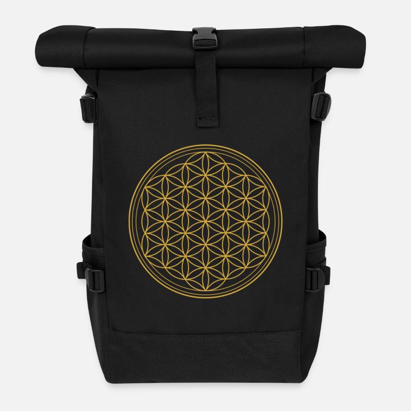 BLUME DES LEBENS (GOLD) - Rolltop Rucksack - Schwarz
