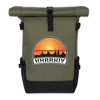 Charkiw Ukraine Skyline Vintage Sonnenuntergang Travel Souv - Rolltop Rucksack - Olive/Schwarz - Vorne