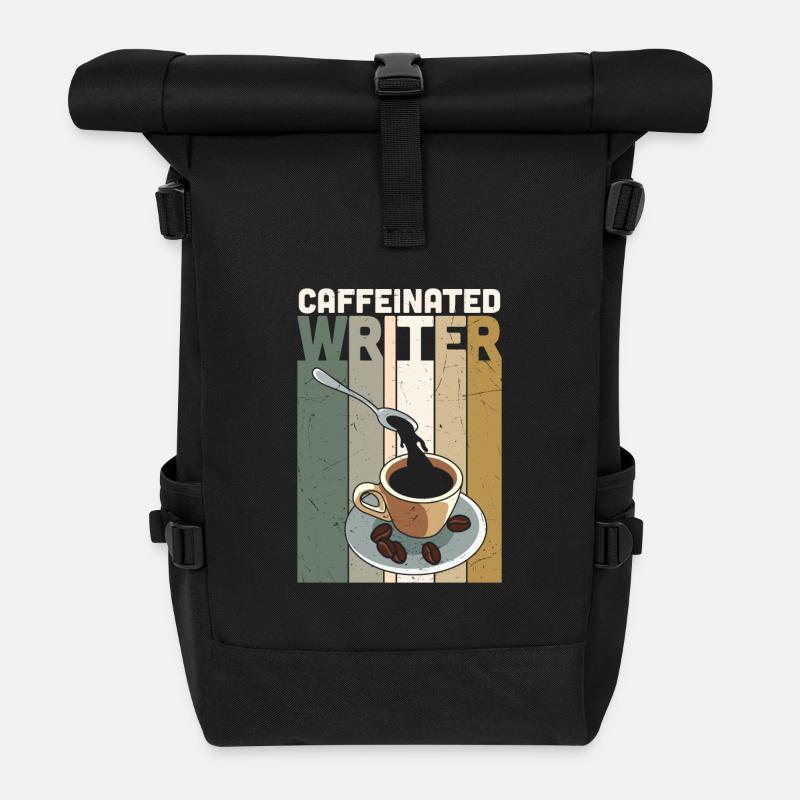 Écrivain caféiné écrivant un écrivain de roman - Sac à dos roll top - noir