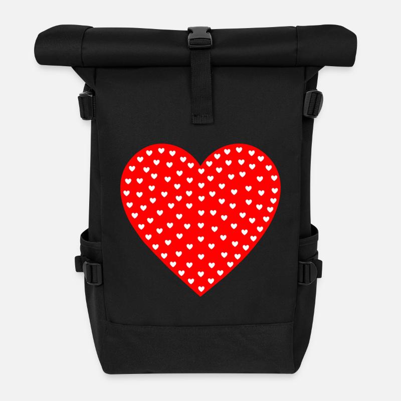 Motif de petits cœurs en inondation de cœur - Sac à dos roll top - noir