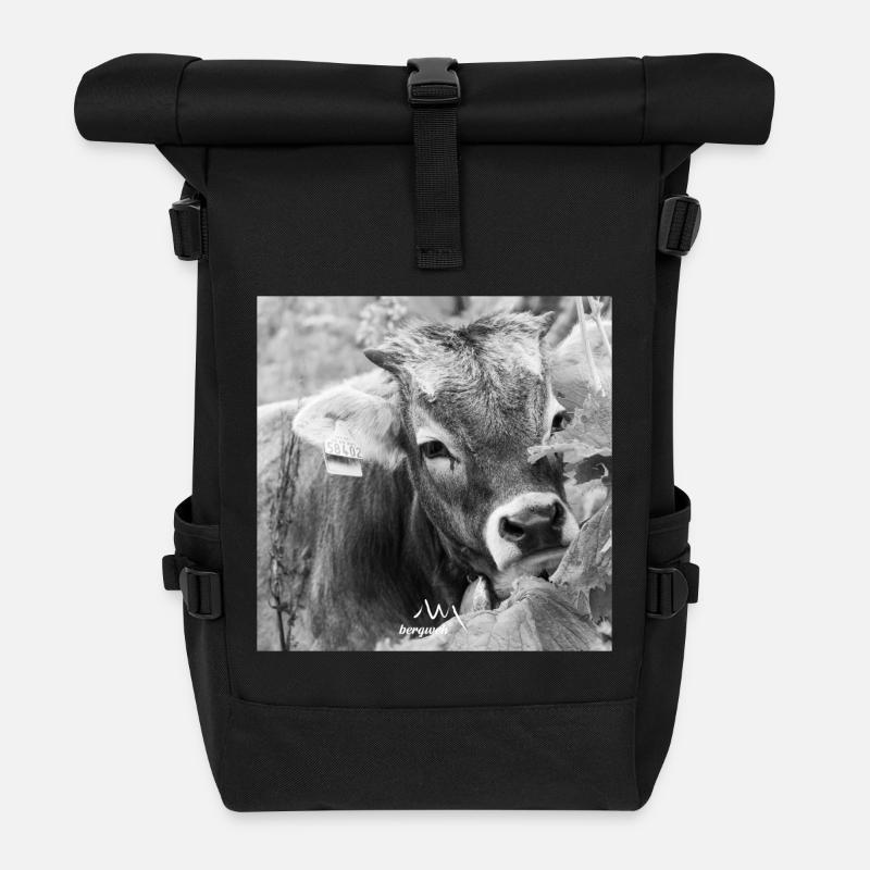 Schwarz-Weiß Fotodesign - Junges Kalb mit Charme - Rolltop Rucksack - Schwarz